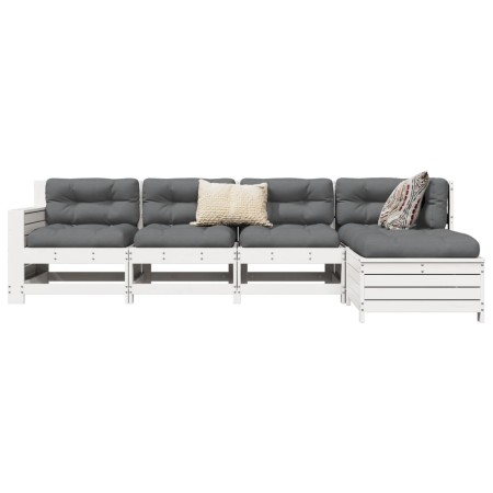 Gartensofa-Set 5-teilig aus massivem weißem Kiefernholz von vidaXL, Gartensets - Ref: Foro24-3250829, Preis: 370,91 €, Rabatt: %