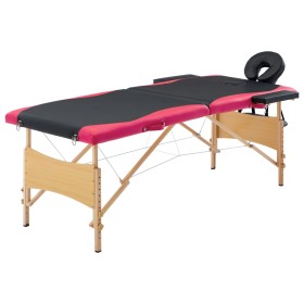 Camilla de masaje plegable 2 zonas madera negro y rosa
