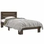 Estructura cama madera ingeniería metal roble marrón 90x200 cm de vidaXL, Camas y somieres - Ref: Foro24-845746, Precio: 95,6...