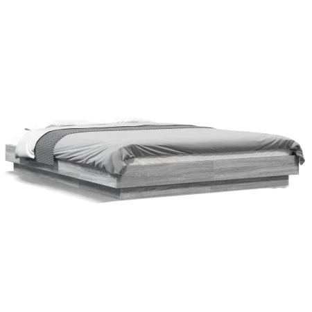 Estructura cama con luces LED madera gris Sonoma 120x200 cm de vidaXL, Camas y somieres - Ref: Foro24-3281110, Precio: 174,57...