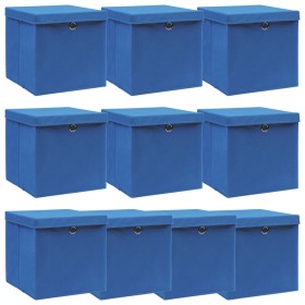 Aufbewahrungsboxen mit Deckel 10 Stück blauer Stoff 32x32x32 cm von vidaXL, Aufbewahrungskörbe - Ref: Foro24-288340, Preis: 6...