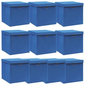 Cajas de almacenaje con tapas 10 uds tela azul 32x32x32 cm