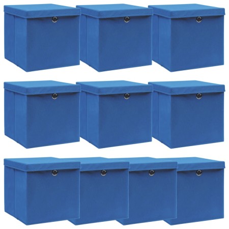 Aufbewahrungsboxen mit Deckel 10 Stück blauer Stoff 32x32x32 cm von vidaXL, Aufbewahrungskörbe - Ref: Foro24-288340, Preis: 6...