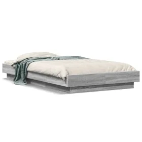 Sonoma gray wood bed frame with LED lights 75x190 cm by vidaXL, Beds and slatted bases - Ref: Foro24-3281159, Price: 142,55 €...