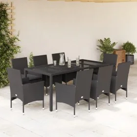 Garten-Essgruppe, 9-teilig, mit synthetischem Rattan, schwarzen Kissen und Glasplatte. von vidaXL, Gartensets - Ref: Foro24-3...