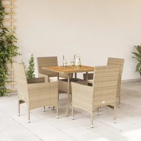 5-teiliges Gartenspeiseset mit PE-Rattan-Akazie-Beige-Kissen. von vidaXL, Gartensets - Ref: Foro24-3278716, Preis: 352,00 €, ...