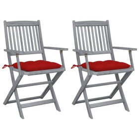 Folding garden chairs 2 pcs cushions solid acacia wood by vidaXL, Garden chairs - Ref: Foro24-3064503, Price: 129,06 €, Disco...