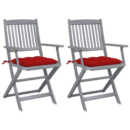 Folding garden chairs 2 pcs cushions solid acacia wood by vidaXL, Garden chairs - Ref: Foro24-3064503, Price: 129,06 €, Disco...