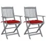 Folding garden chairs 2 pcs cushions solid acacia wood by vidaXL, Garden chairs - Ref: Foro24-3064503, Price: 120,78 €, Disco...