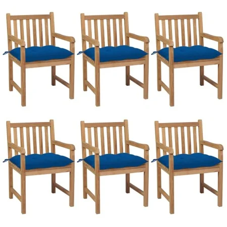 Gartenstühle 6 Stück, Kissen aus massivem Teakholz, blau von vidaXL, Gartenstühle - Ref: Foro24-3073056, Preis: 889,05 €, Rab...