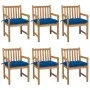 Gartenstühle 6 Stück, Kissen aus massivem Teakholz, blau von vidaXL, Gartenstühle - Ref: Foro24-3073056, Preis: 889,05 €, Rab...