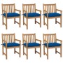 Sillas de jardín 6 uds madera maciza de teca cojines azul