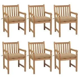 Garden chairs 6 pcs solid teak wood beige cushions by vidaXL, Garden chairs - Ref: Foro24-3073049, Price: 963,22 €, Discount: %