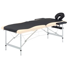 Camilla de masaje plegable 2 zonas aluminio negro y beige