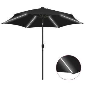 Umbrella with LED lights and black aluminum pole 300 cm by vidaXL, Umbrellas - Ref: Foro24-47366, Price: 113,66 €, Discount: %