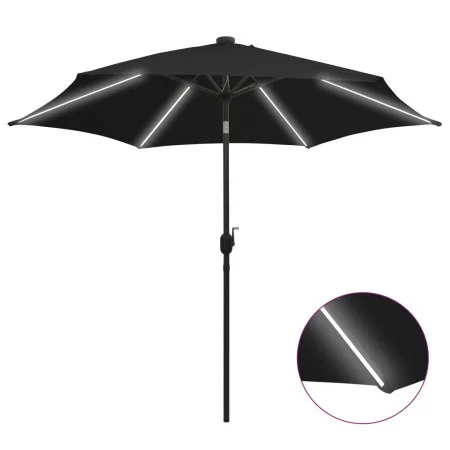 Regenschirm mit LED-Leuchten und schwarzer Aluminiumstange 300 cm von vidaXL, Sonnenschirme - Ref: Foro24-47366, Preis: 113,6...