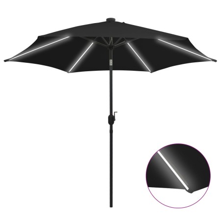 Sombrilla con luces LED y palo de aluminio negro 300 cm de vidaXL, Sombrillas - Ref: Foro24-47366, Precio: 125,33 €, Descuent...