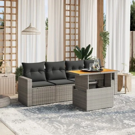 Garden sofa set with cushions 5 pieces gray synthetic rattan by vidaXL, Garden sets - Ref: Foro24-3271193, Price: 331,27 €, D...