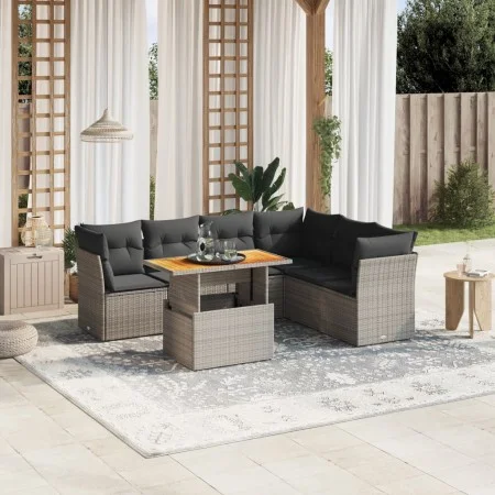 7-piece garden sofa set with gray PE rattan cushions by vidaXL, Garden sets - Ref: Foro24-3270850, Price: 449,84 €, Discount: %