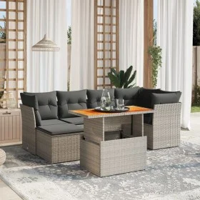 7-teiliges Gartensofa-Set mit grauen PE-Rattan-Kissen von vidaXL, Gartensets - Ref: Foro24-3270941, Preis: 440,98 €, Rabatt: %