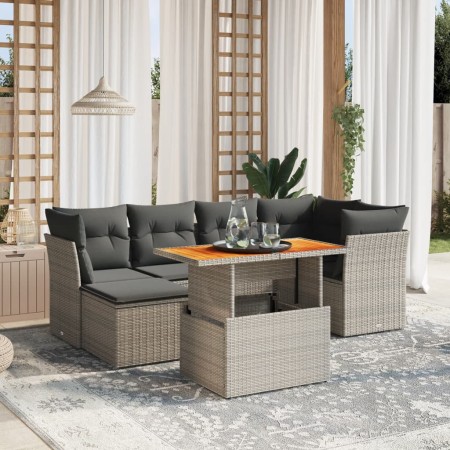 7-teiliges Gartensofa-Set mit grauen PE-Rattan-Kissen von vidaXL, Gartensets - Ref: Foro24-3270941, Preis: 434,79 €, Rabatt: %
