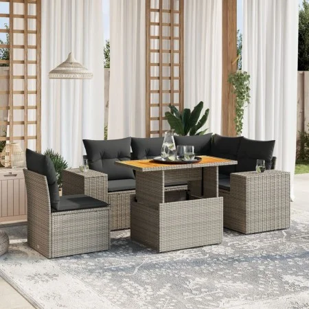 6-teiliges Gartenmöbel-Set und graue synthetische Rattankissen von vidaXL, Gartensets - Ref: Foro24-3272642, Preis: 434,00 €,...