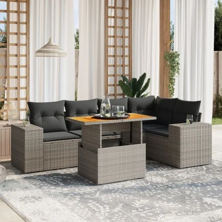 6-teiliges Gartenmöbel-Set und graue synthetische Rattankissen von vidaXL, Gartensets - Ref: Foro24-3272628, Preis: 432,50 €,...