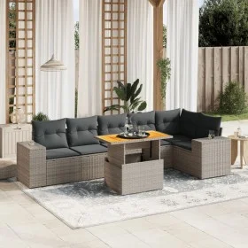 7-piece garden sofa set with gray PE rattan cushions by vidaXL, Garden sets - Ref: Foro24-3272649, Price: 483,52 €, Discount: %