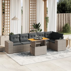 7-teiliges Gartensofa-Set mit grauen PE-Rattan-Kissen von vidaXL, Gartensets - Ref: Foro24-3272649, Preis: 475,65 €, Rabatt: %