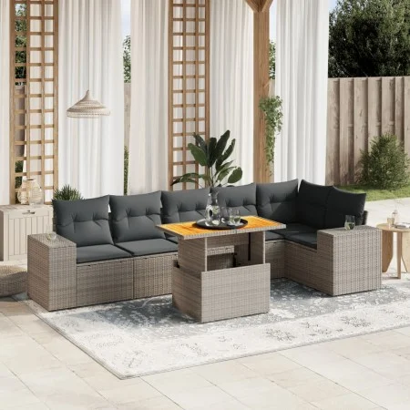 7-piece garden sofa set with gray PE rattan cushions by vidaXL, Garden sets - Ref: Foro24-3272649, Price: 483,52 €, Discount: %