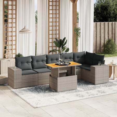 Set de sofás de jardín 7 piezas con cojines ratán PE gris de vidaXL, Conjuntos de jardín - Ref: Foro24-3272649, Precio: 475,6...