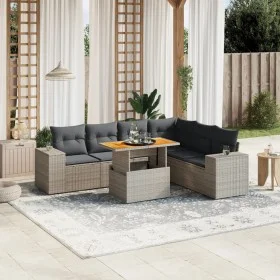 7-piece garden sofa set with gray PE rattan cushions by vidaXL, Garden sets - Ref: Foro24-3272656, Price: 483,52 €, Discount: %