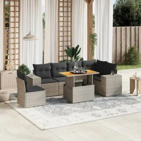 7-piece garden sofa set with gray PE rattan cushions by vidaXL, Garden sets - Ref: Foro24-3272663, Price: 483,52 €, Discount: %