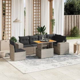 7-teiliges Gartensofa-Set mit grauen PE-Rattan-Kissen von vidaXL, Gartensets - Ref: Foro24-3272663, Preis: 475,65 €, Rabatt: %