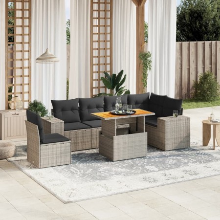 Set de sofás de jardín 7 piezas con cojines ratán PE gris de vidaXL, Conjuntos de jardín - Ref: Foro24-3272663, Precio: 459,90 €