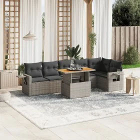 7-teiliges Gartensofa-Set mit grauen PE-Rattan-Kissen von vidaXL, Gartensets - Ref: Foro24-3271767, Preis: 468,21 €, Rabatt: %