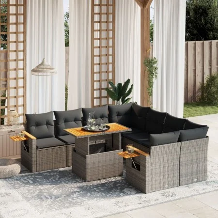 9-piece garden furniture set and gray synthetic rattan cushions by vidaXL, Garden sets - Ref: Foro24-3273447, Price: 592,79 €...