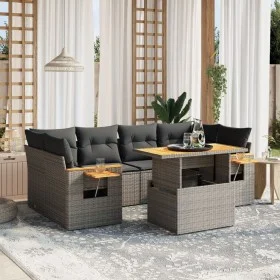 7-piece garden sofa set with gray PE rattan cushions by vidaXL, Garden sets - Ref: Foro24-3271655, Price: 476,76 €, Discount: %