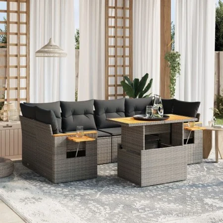 7-piece garden sofa set with gray PE rattan cushions by vidaXL, Garden sets - Ref: Foro24-3271655, Price: 476,76 €, Discount: %