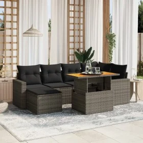 7-piece garden sofa set with gray PE rattan cushions by vidaXL, Garden sets - Ref: Foro24-3275594, Price: 451,69 €, Discount: %