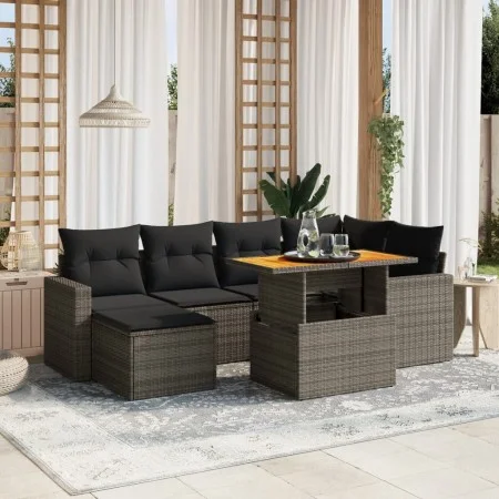 7-teiliges Gartensofa-Set mit grauen PE-Rattan-Kissen von vidaXL, Gartensets - Ref: Foro24-3275594, Preis: 451,69 €, Rabatt: %