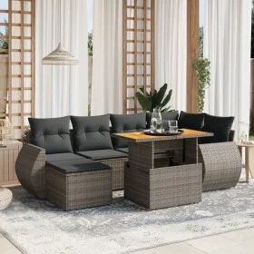 7-teiliges Gartensofa-Set mit grauen PE-Rattan-Kissen von vidaXL, Gartensets - Ref: Foro24-3275818, Preis: 482,33 €, Rabatt: %