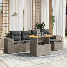 Set de muebles de jardín 6 pzas y cojines ratán sintético gris