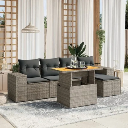 6-teiliges Gartenmöbel-Set und graue synthetische Rattankissen von vidaXL, Gartensets - Ref: Foro24-3275923, Preis: 406,58 €,...