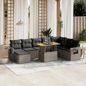 9-piece garden furniture set and gray synthetic rattan cushions by vidaXL, Garden sets - Ref: Foro24-3275741, Price: 570,47 €...