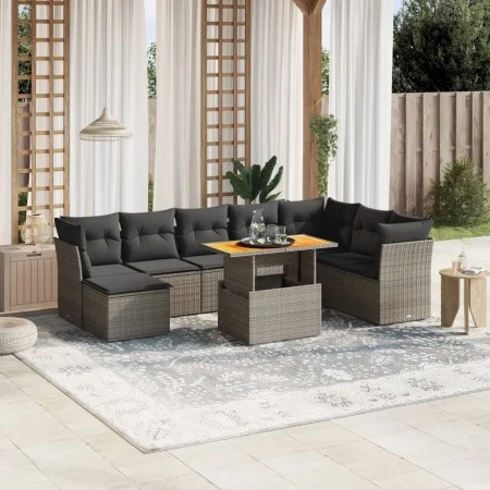 9-piece garden furniture set and gray synthetic rattan cushions by vidaXL, Garden sets - Ref: Foro24-3270976, Price: 544,12 €...
