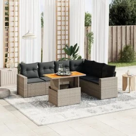7-piece garden sofa set with gray PE rattan cushions by vidaXL, Garden sets - Ref: Foro24-3271333, Price: 455,61 €, Discount: %