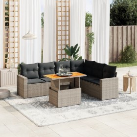 Set de sofás de jardín 7 piezas con cojines ratán PE gris de vidaXL, Conjuntos de jardín - Ref: Foro24-3271333, Precio: 454,9...