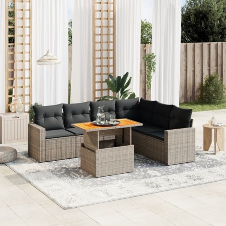 7-teiliges Gartensofa-Set mit grauen PE-Rattan-Kissen von vidaXL, Gartensets - Ref: Foro24-3271333, Preis: 454,91 €, Rabatt: %
