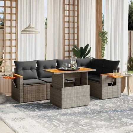 6-teiliges Gartenmöbel-Set und graue synthetische Rattankissen von vidaXL, Gartensets - Ref: Foro24-3271746, Preis: 411,02 €,...